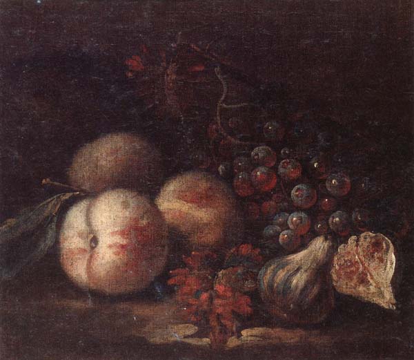 Still life of peaches,figs and grapes